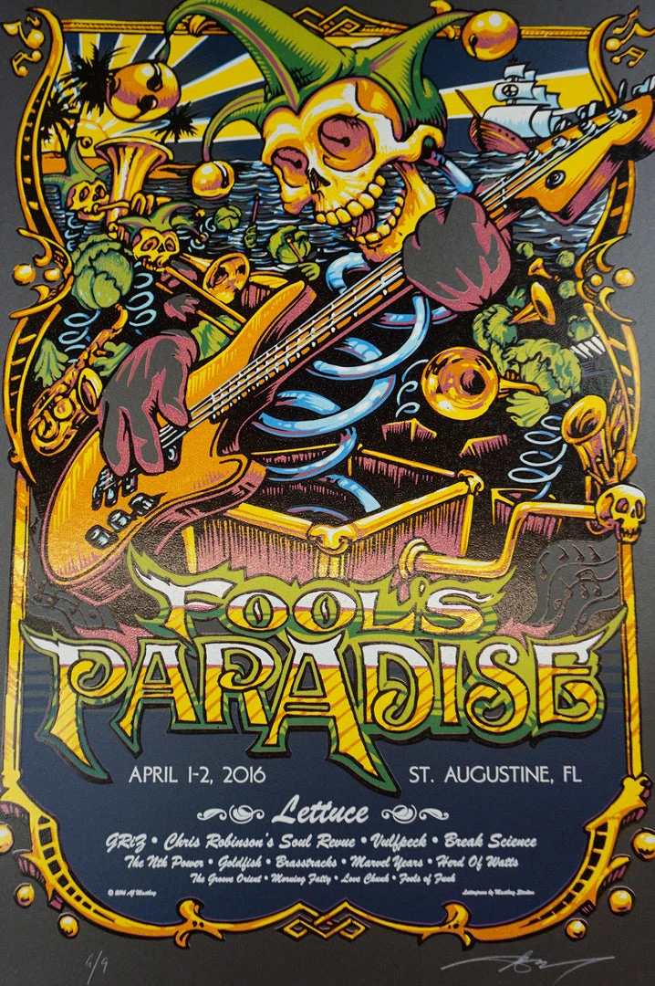 Gig Posters Fool's Paradise - 2016 AJ Masthay Poster Onyx Pearl St Augustine #6/9 4 Gig Posters Fool's Paradise - 2016 AJ Masthay Poster Onyx Pearl St Augustine #6/9