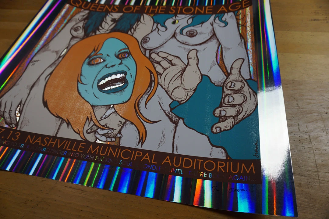 Queens Of The Stone Age - 2013 Jermaine Rogers Poster S/N Nashville FOIL 9 Queens Of The Stone Age - 2013 Jermaine Rogers Poster S/N Nashville FOIL