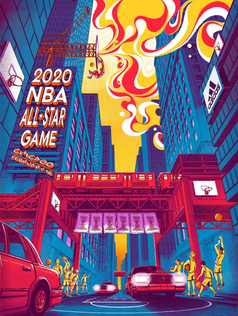 Chicago, IL NBA All Star Game - 2020 James Flames Poster Chicago Bulls 3 Chicago, IL NBA All Star Game - 2020 James Flames Poster Chicago Bulls