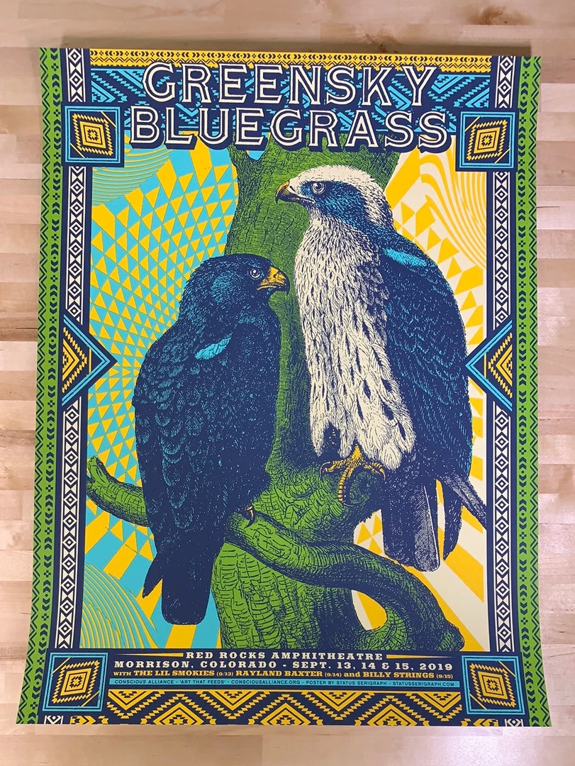 Colorado Greensky Bluegrass - 2019 Status Serigraph Poster Red Rocks, Morrison, CO AE 4 Colorado Greensky Bluegrass - 2019 Status Serigraph Poster Red Rocks, Morrison, CO AE