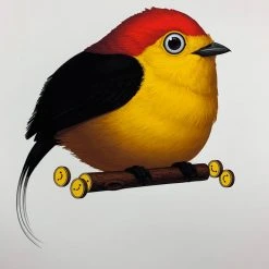 Fat Bird - 2019 Mike Mitchell Poster Wire-tailed Manakin 1st Art Prints