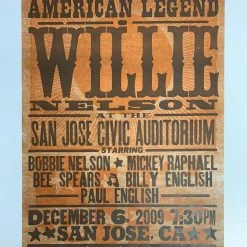 Willie Nelson - 2009 Hatch Show Print 12/6 Poster San Jose, CA