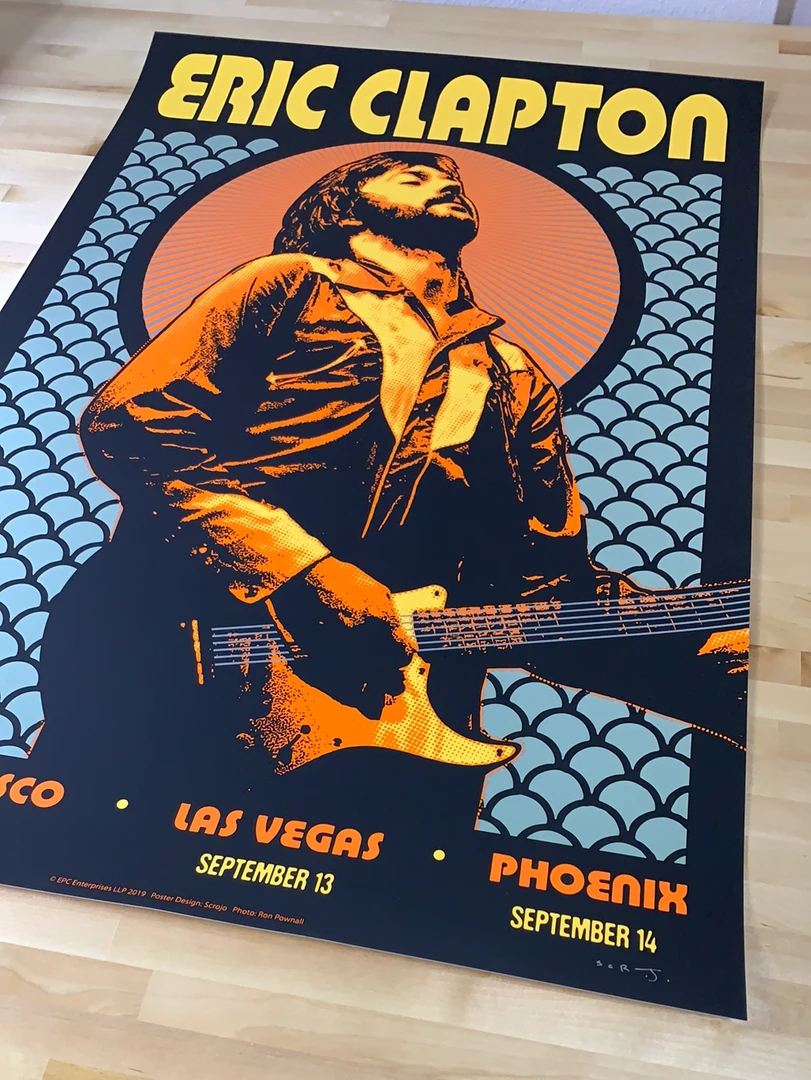 Eric Clapton - 2019 Scrojo Poster USA Tour Vegas, Phoenix, San Fran Gig Posters 4 Eric Clapton - 2019 Scrojo Poster USA Tour Vegas, Phoenix, San Fran Gig Posters