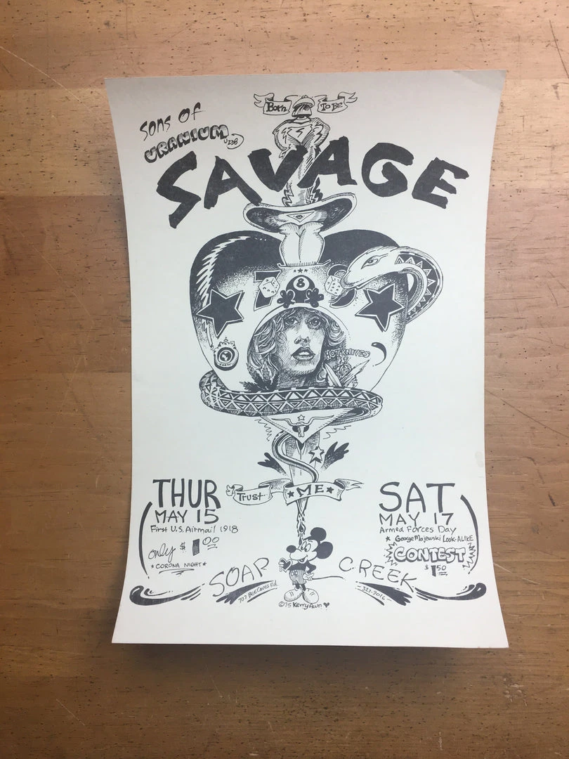 Uranium Savage - 1975 Kerry Awn Poster Austin, TX Soap Creek Saloon Gig Posters 5 Uranium Savage - 1975 Kerry Awn Poster Austin, TX Soap Creek Saloon Gig Posters