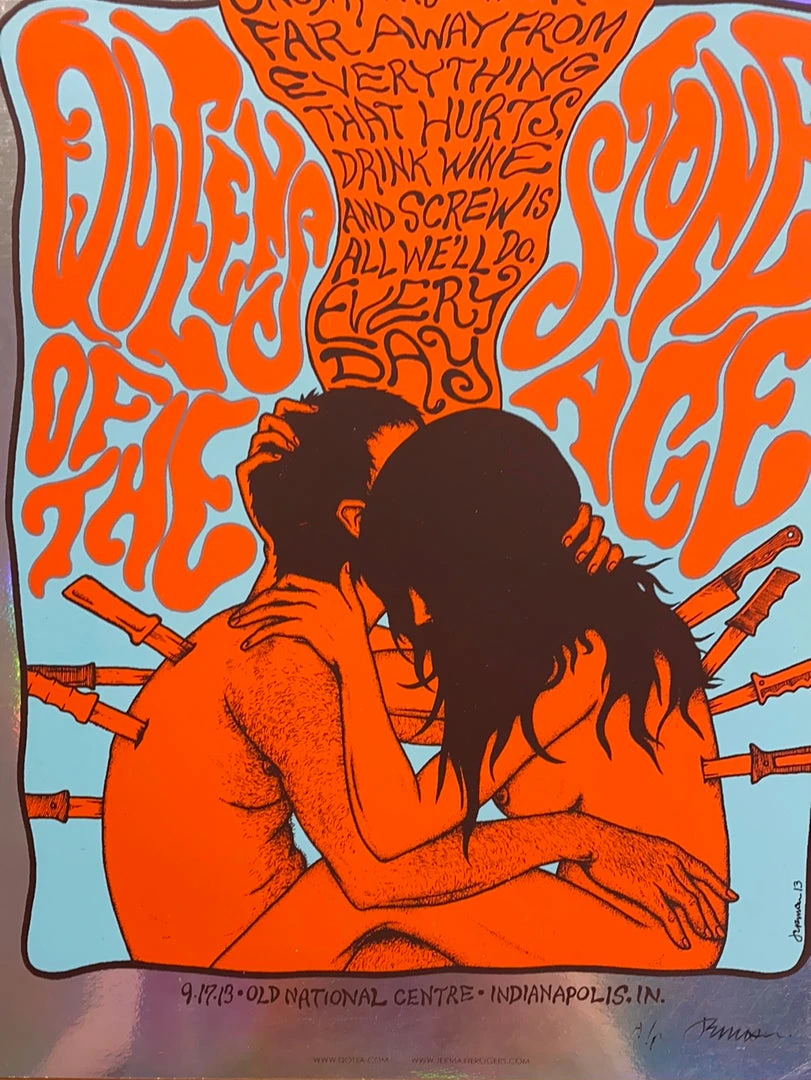 Queens Of The Stone Age - 2013 Jermaine Rogers Poster Indianapolis FOIL Handbill Foil Posters 3 Queens Of The Stone Age - 2013 Jermaine Rogers Poster Indianapolis FOIL Handbill Foil Posters