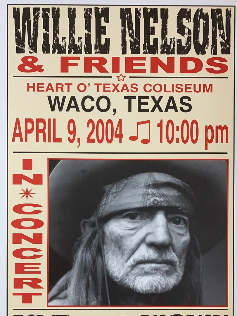 Gig Posters Willie Nelson - 2004 Franks Brothers 4/9 Poster Waco, TX 3 Gig Posters Willie Nelson - 2004 Franks Brothers 4/9 Poster Waco, TX