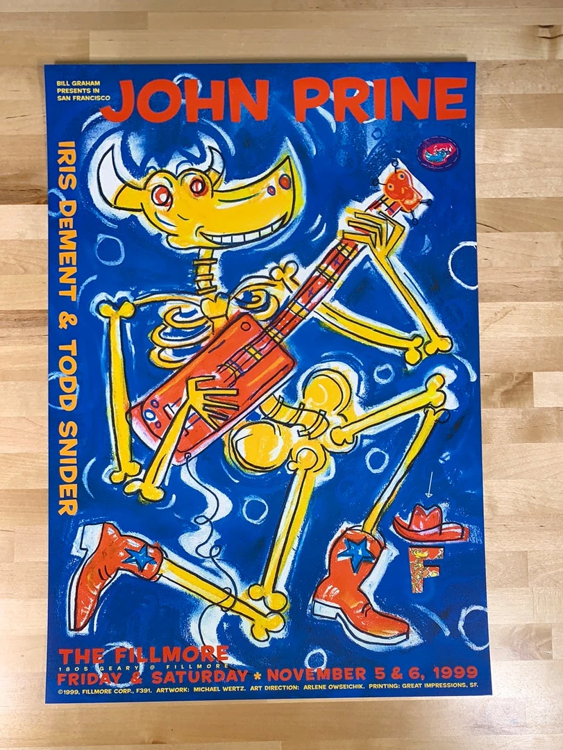 John Prine - 1999 Michael Wertz Poster Fillmore San Fran 1st BGF 391 Gig Posters 4 John Prine - 1999 Michael Wertz Poster Fillmore San Fran 1st BGF 391 Gig Posters