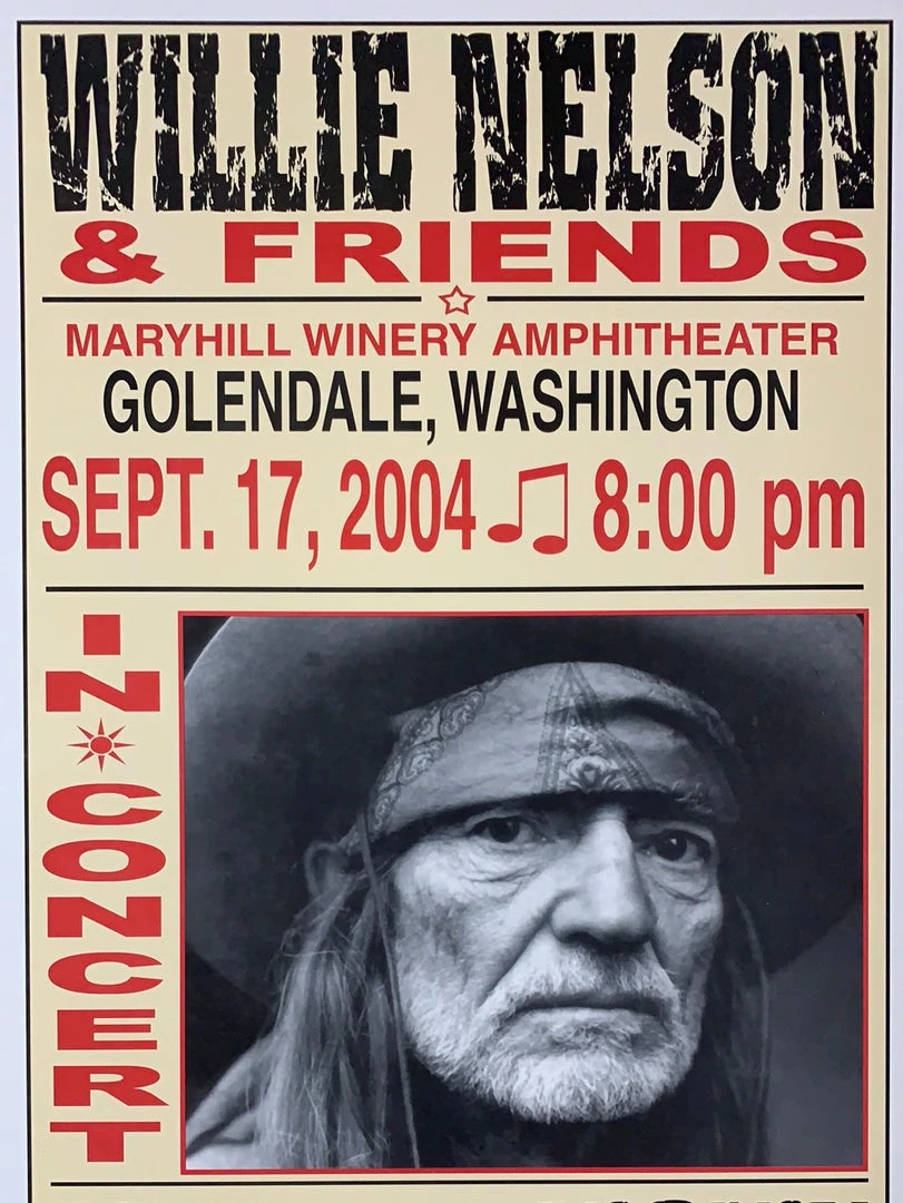 Willie Nelson - 2004 Franks Brothers 9/17 Poster Golendale, WA Gig Posters 3 Willie Nelson - 2004 Franks Brothers 9/17 Poster Golendale, WA Gig Posters