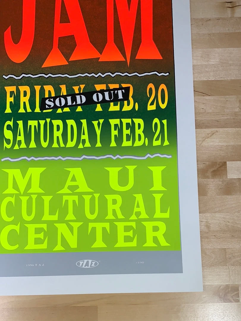 TAZ Gig Posters Pearl Jam - 1998 T.A.Z. Poster Maui, HI Cultural Center Variant 7 TAZ Gig Posters Pearl Jam - 1998 T.A.Z. Poster Maui, HI Cultural Center Variant