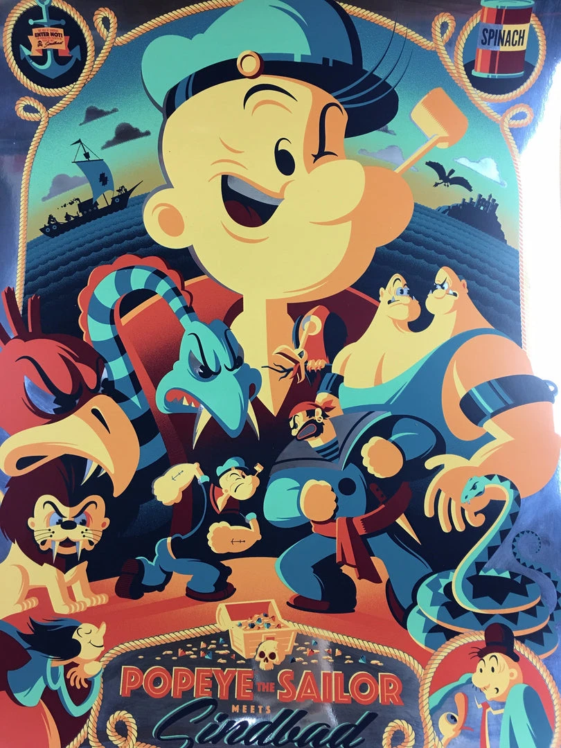 Art Prints Popeye The Sailor Meets Sindbad The Sailor - 2014 Tom Whalen Poster Foil Green V 3 Art Prints Popeye The Sailor Meets Sindbad The Sailor - 2014 Tom Whalen Poster Foil Green V