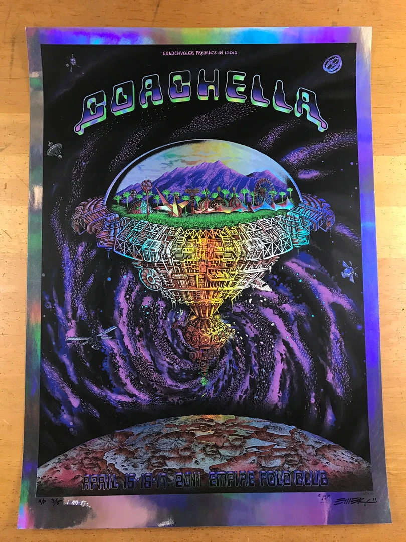 Coachella - 2011 EMEK Poster Purple Mirror FOIL Variant Edition 3/5 Signed 5 Coachella - 2011 EMEK Poster Purple Mirror FOIL Variant Edition 3/5 Signed