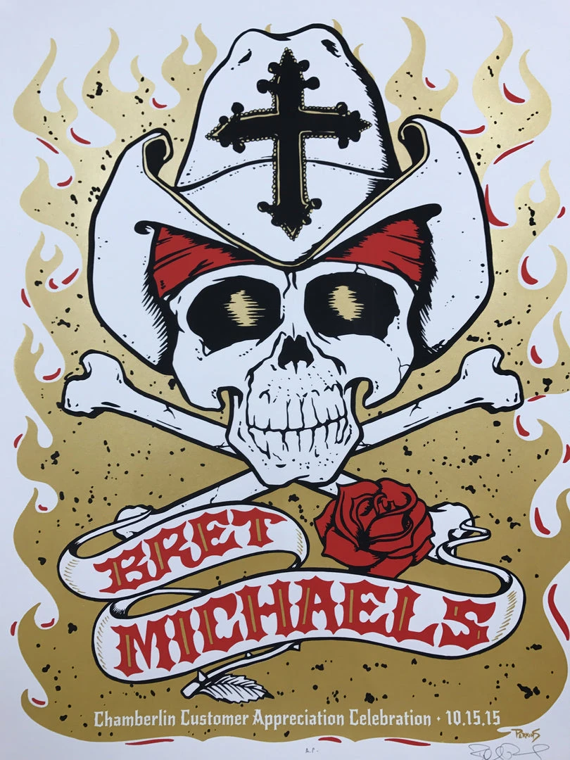 Gig Posters Brett Michaels - 2015 Billy Perkins Poster Chamberlin Rose Skull 3 Gig Posters Brett Michaels - 2015 Billy Perkins Poster Chamberlin Rose Skull