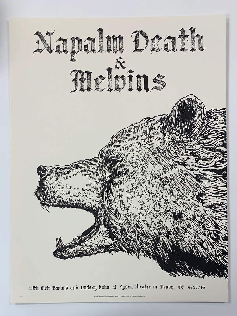 Napalm Death & Melvins - 2016 Fugscreens Studios Poster Denver, CO 4/27 4 Napalm Death & Melvins - 2016 Fugscreens Studios Poster Denver, CO 4/27