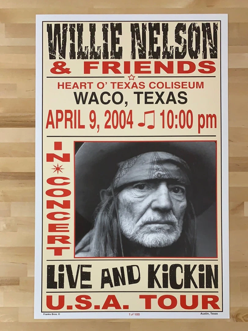 Gig Posters Willie Nelson - 2004 Franks Brothers 4/9 Poster Waco, TX 4 Gig Posters Willie Nelson - 2004 Franks Brothers 4/9 Poster Waco, TX