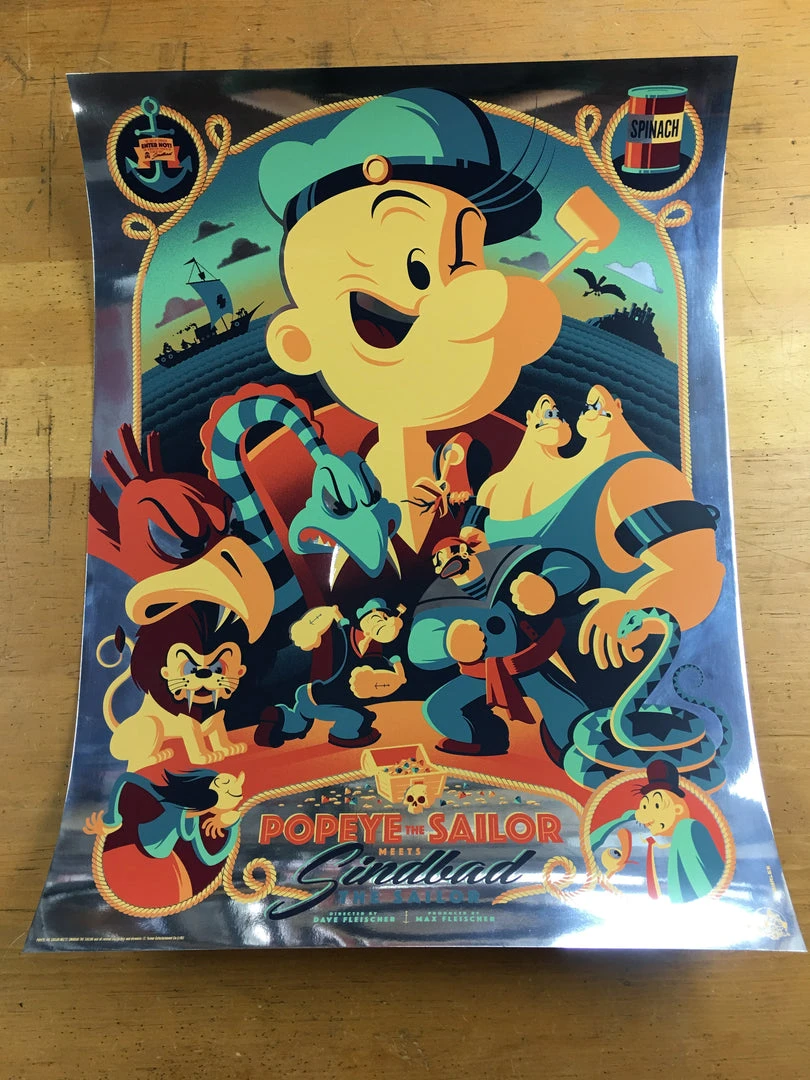 Art Prints Popeye The Sailor Meets Sindbad The Sailor - 2014 Tom Whalen Poster Foil Green V 5 Art Prints Popeye The Sailor Meets Sindbad The Sailor - 2014 Tom Whalen Poster Foil Green V