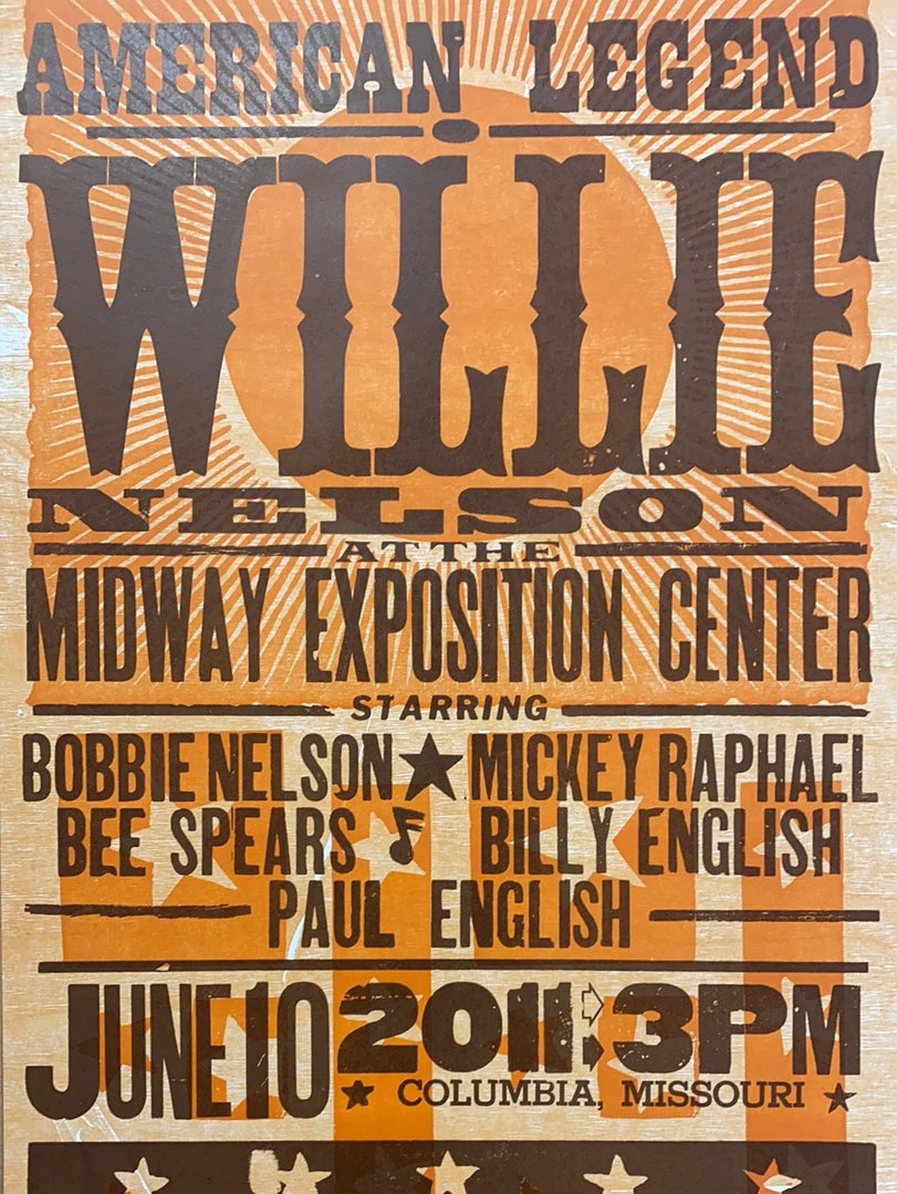 Gig Posters Willie Nelson - 2011 Hatch Show Print 6/10 Poster Columbia, Missouri 3 Gig Posters Willie Nelson - 2011 Hatch Show Print 6/10 Poster Columbia, Missouri