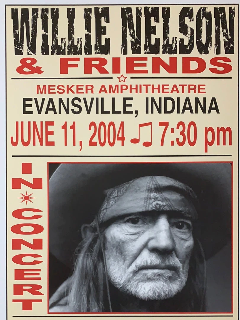 Willie Nelson - 2004 Franks Brothers 6/11 Poster Evansville, IN Gig Posters 3 Willie Nelson - 2004 Franks Brothers 6/11 Poster Evansville, IN Gig Posters