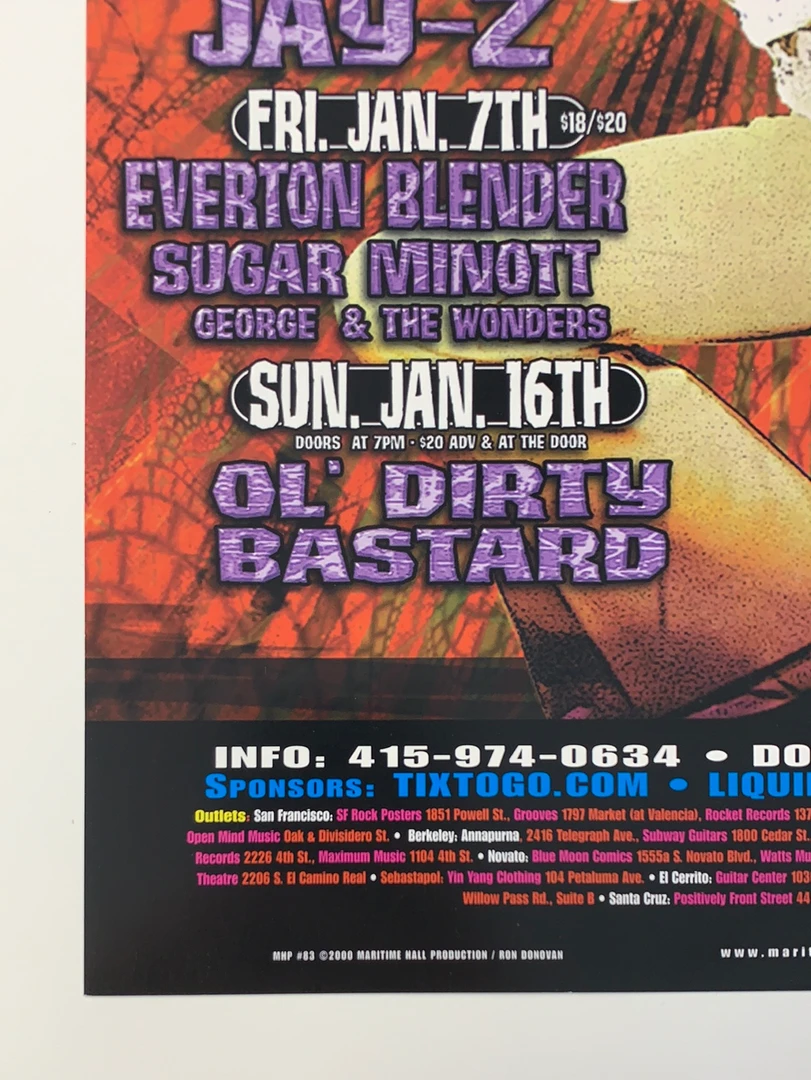 MHP 83 Maritime Hall - 2000 Poster August Ron Donovan Jay-Z San Fran 1st 8 MHP 83 Maritime Hall - 2000 Poster August Ron Donovan Jay-Z San Fran 1st